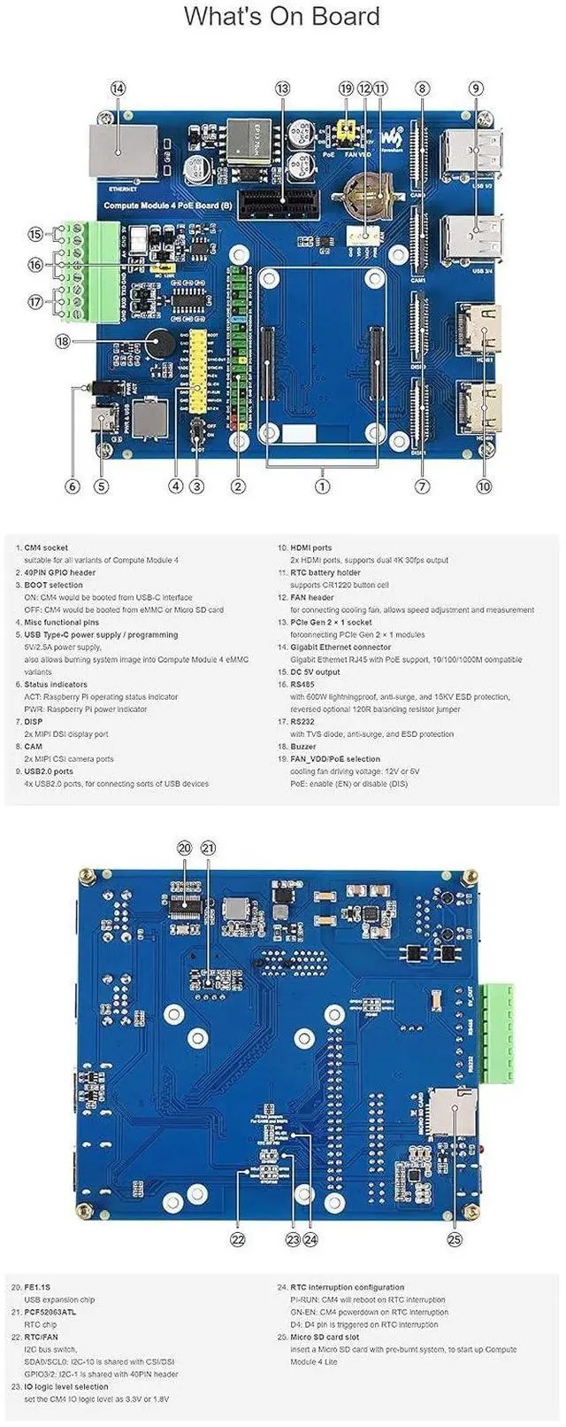 Alt view image 6 of 7 - for Raspberry Pi Compute Module 4 IO Board with PoE Feature (Type B), for All Version of CM4 with Color-Coded 40PIN GPIO Header