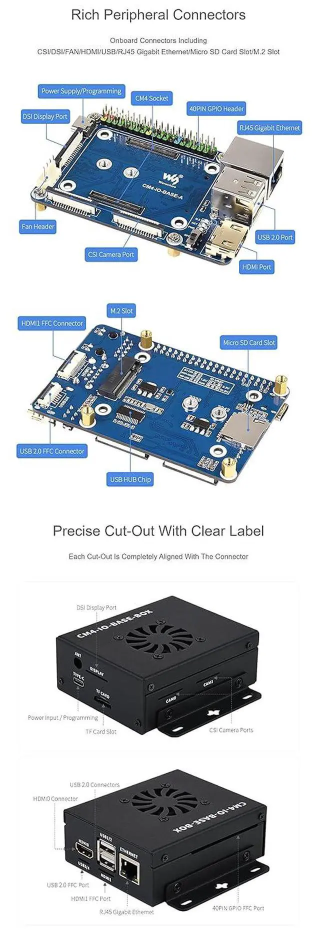 Alt view image 4 of 7 - Mini-Computer Based On for Raspberry Pi Compute Module 4 (CM4 NOT Included), Inside Mini IO Board Lite Ver, with Cooling Fan, Metal Case Cover