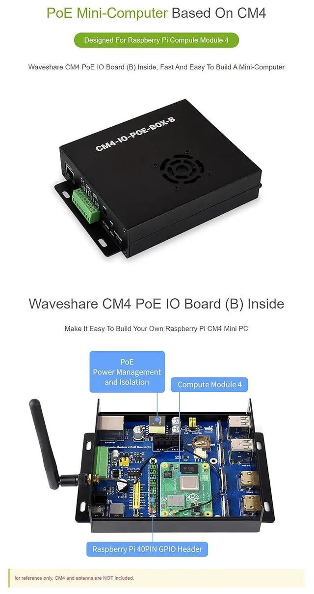 Alt view image 3 of 7 - PoE Mini-Computer (Type B) Based On Pi Compute Module 4 (CM4 NOT Included), with Cooling Fan, Metal Case Cover, Rich Connectors