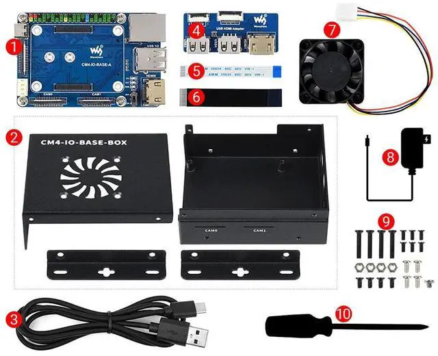 Main image of CM4-IO-BASE-BOX-A + USB HDMI Adapter, for Raspberry Pi Compute Module 4 Help Build CM4 Mini PC Easy