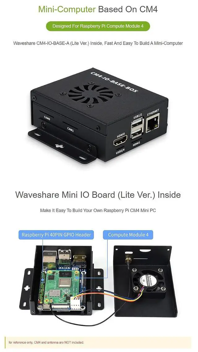 Alt view image 4 of 6 - CM4-IO-BASE-BOX-A + USB HDMI Adapter, for Raspberry Pi Compute Module 4 Help Build CM4 Mini PC Easy