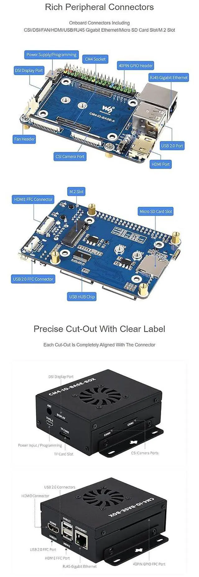 Alt view image 5 of 6 - CM4-IO-BASE-BOX-A + USB HDMI Adapter, for Raspberry Pi Compute Module 4 Help Build CM4 Mini PC Easy