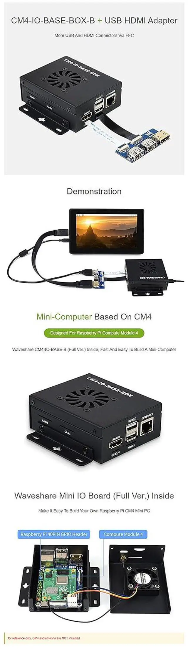 Alt view image 3 of 7 - CM4-IO-BASE-BOX-B + USB HDMI Adapter, for Raspberry Pi Compute Module 4 Easy to Build Your Pi CM4 Mini PC