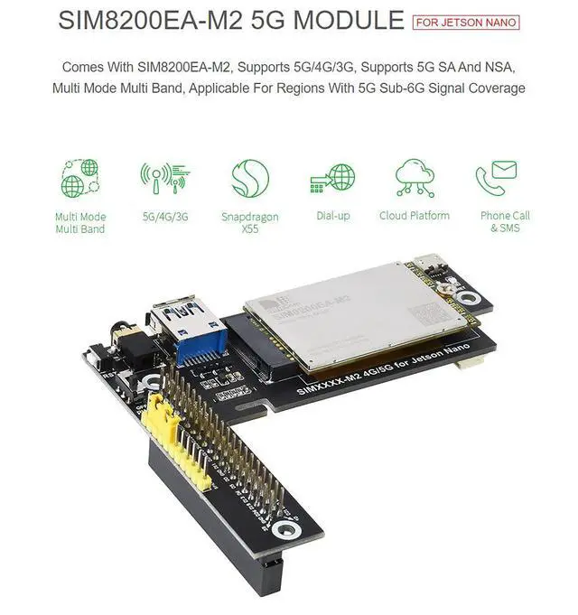 Alt view image 3 of 7 - SIM8200EA-M2 5G Module for Jetson Nano, Support 5G/4G/3G, Snapdragon X55,Multi Mode Multi Band,for Regions with 5G Sub-6G Signal Coverage