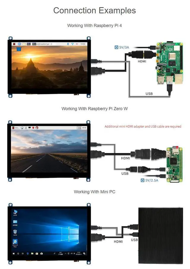 Alt view image 6 of 7 - 5inch Capacitive Touch Screen LCD (H) Slimmed-Down Version for Raspberry Pi & PC, 800×480, HDMI, Toughened Glass Panel, Low Power Consumption