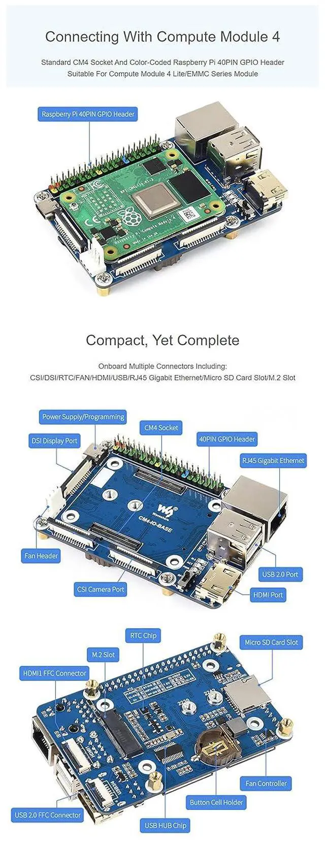 Alt view image 6 of 7 - Mini Base Board (B) Designed for Raspberry Pi Compute Module 4 CM4 Or Being Integrated Into End Products 40PIN GPIO Header