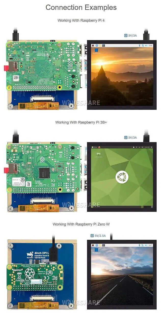 Alt view image 6 of 7 - 4inch Square Capacitive Touch Screen LCD (C) for Raspberry Pi Series Board, 720×720, IPS, DPI, up to 60Hz Refresh Rate