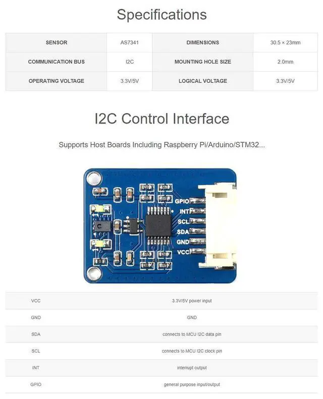 Alt view image 5 of 7 - AS7341 Spectral Color Sensor Module for Raspberry Pi/STM32, Visible Spectrum Sensor, Multi Channels, High Precision, I2C Control Interface