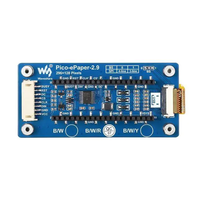 Alt view image 2 of 7 - 2.9inch E-Paper E-Ink Display Module (B) HAT for Raspberry Pi Pico, 296×128 Pixels,SPI Interface, Red/Black/White Three Color, Directly Plug