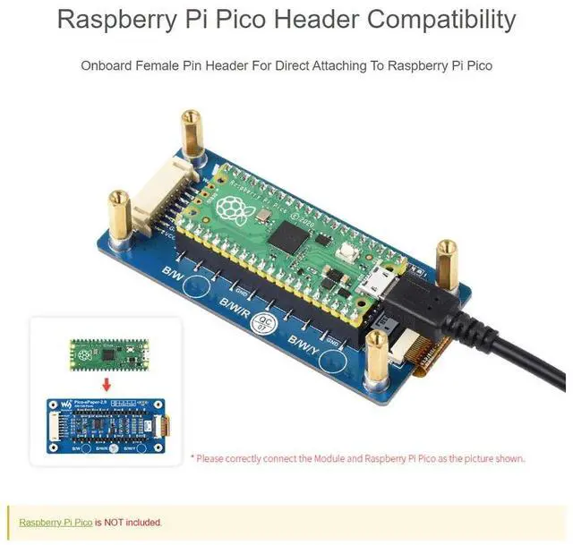 Alt view image 6 of 7 - 2.9inch E-Paper E-Ink Display Module (B) HAT for Raspberry Pi Pico, 296×128 Pixels,SPI Interface, Red/Black/White Three Color, Directly Plug