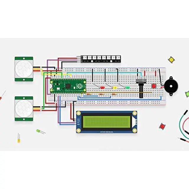 Alt view image 5 of 7 - for Raspberry Pi Pico Basic Kit Pack, MicroPython Programming Learning Kit with The Pico+ Breadboard +LCD1602 RGB Module + PIR Sensor+RGB LED,etc