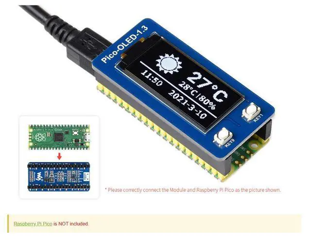 Alt view image 4 of 7 - 1.3inch OLED Display Module HAT for Raspberry Pi Pico Series, Embedded SH1107 Driver,64×128 Pixels, Using SPI/I2C Bus Fast Data Rate
