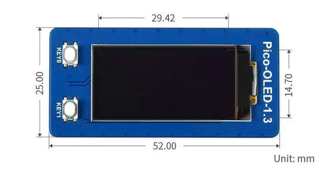 Alt view image 7 of 7 - 1.3inch OLED Display Module HAT for Raspberry Pi Pico Series, Embedded SH1107 Driver,64×128 Pixels, Using SPI/I2C Bus Fast Data Rate