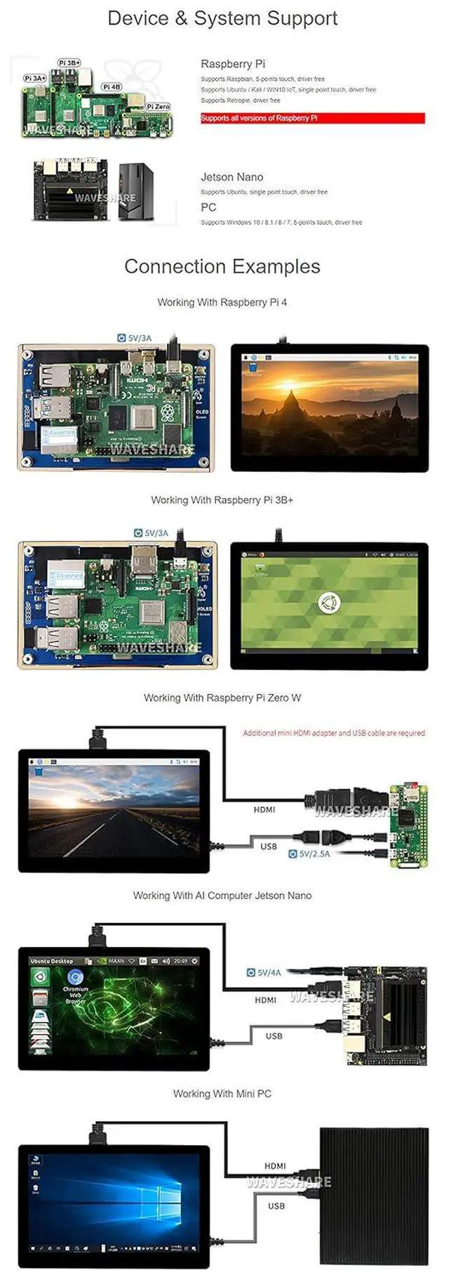 Alt view image 6 of 7 - 5inch Capacitive Touch AMOLED Display for Jetson Nano/Raspbrery Pi, 960×544, HDMI Screen, Fully Laminated Toughened Glass Cover