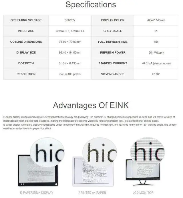 Alt view image 5 of 7 - Colorful 4.01inch E-Paper E-Ink Display HAT for Raspberry Pi/Jetson Nano, ACeP 7-Color, 640×400 Pixels, SPI Interface