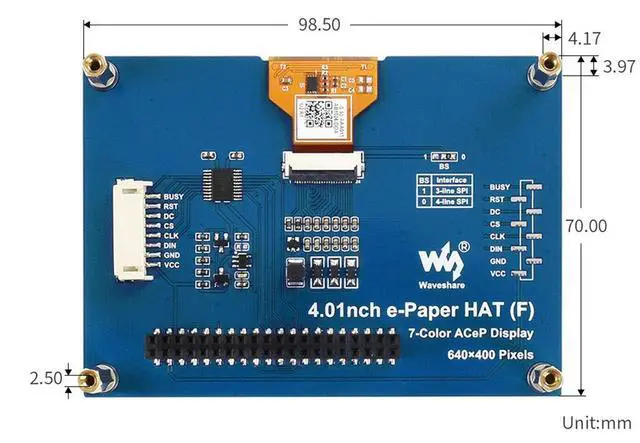 Alt view image 7 of 7 - Colorful 4.01inch E-Paper E-Ink Display HAT for Raspberry Pi/Jetson Nano, ACeP 7-Color, 640×400 Pixels, SPI Interface