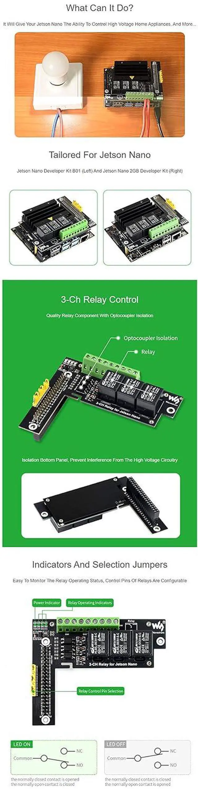 Alt view image 5 of 6 - Quality 3-Ch(Channel) Relay Expansion Board Designed for Jetson Nano, Optocoupler Isolation Directly Pluggable Up to 2X Stackable