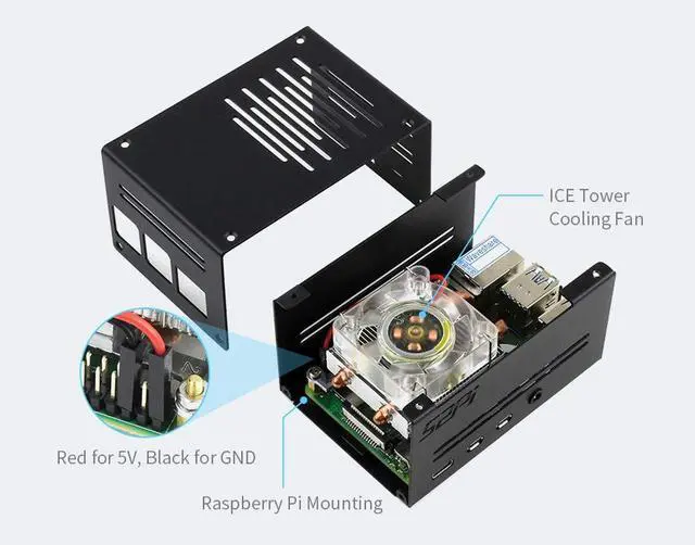 Alt view image 4 of 7 - Firm Metal Case for Raspberry Pi 4 B Low-Profile ICE Tower Cooling Fan Inside Better Protection & Heat Dissipation