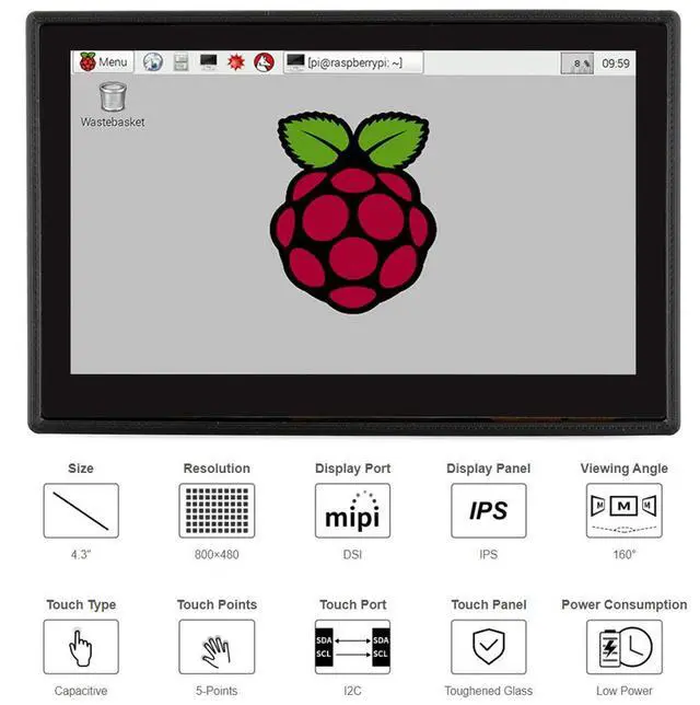 Alt view image 3 of 7 - 4.3inch Capacitive Touch Display for Raspberry Pi 4B/3B+/3B IPS Screen Wide Angle MIPI DSI Interface Up to 5-Points Touch Driver No Need with Case&Cooling Fan