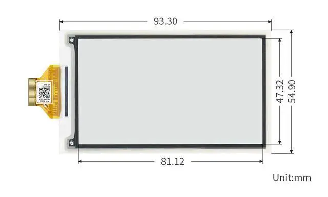 Alt view image 7 of 7 - 3.7inch E-Paper E-Ink Raw Display for Raspberry Pi/Jetson Nano, 480×280 Pixels e-Paper Module, Black/White Color, SPI Without PCB