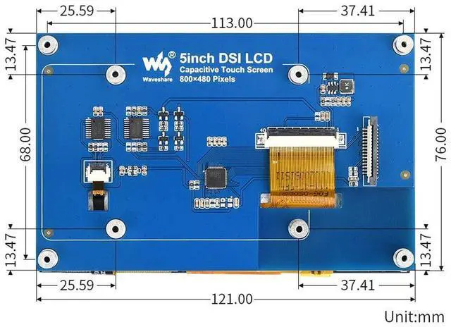 Alt view image 7 of 7 - 5 Inch DSI Touchscreen for Raspberry Pi, 800×480 Capacitive LCD Display, Driver-Free, 5-Point Touch, for Pi 5/4/3B+/CM4, Supports Raspberry Pi OS, Ubuntu, Retropie, RoPieee