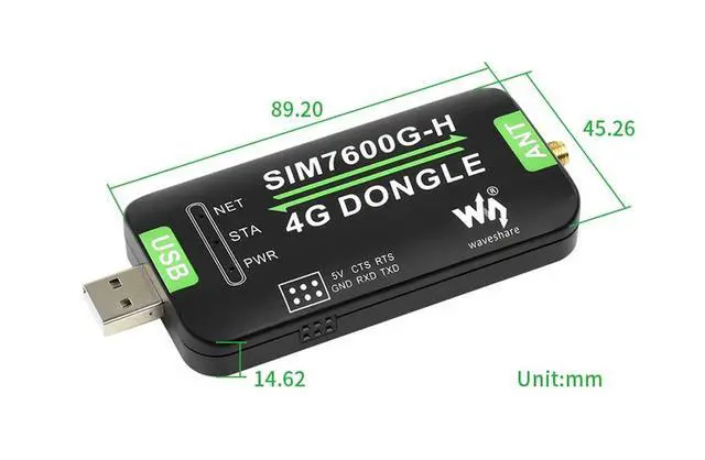 Alt view image 7 of 7 - Industrial Grade SIM7600G-H 4G DONGLE with Antenna,4G Communication,GNSS Positioning, 2G/3G/4G Network Connection, Global Band