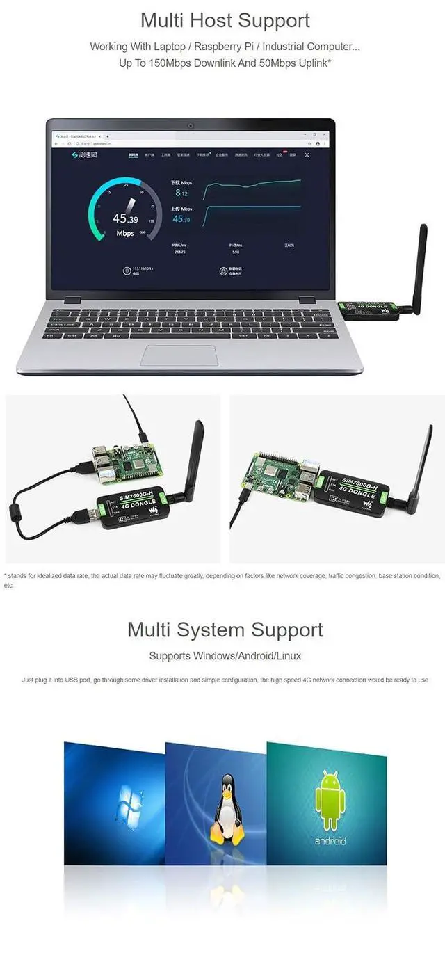 Alt view image 6 of 7 - Industrial Grade SIM7600G-H 4G DONGLE with Antenna,4G Communication,GNSS Positioning, 2G/3G/4G Network Connection, Global Band