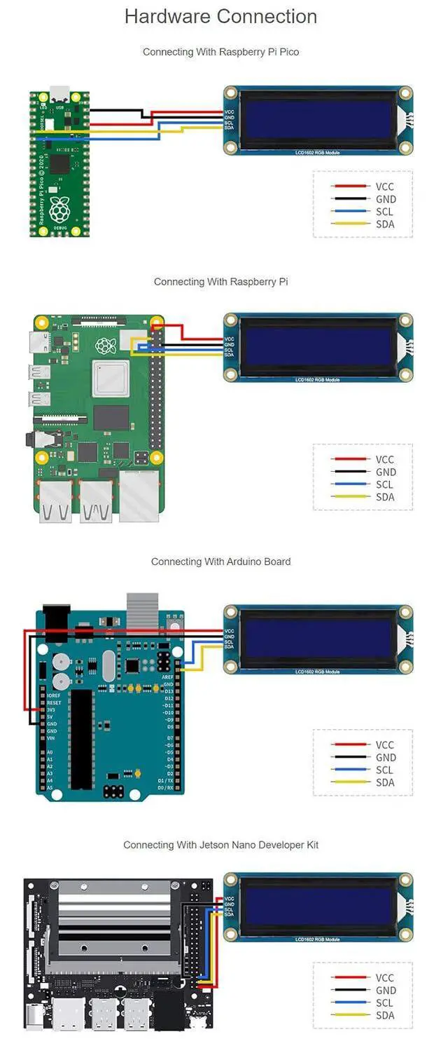 Alt view image 6 of 7 - LCD1602 RGB Module Fits Raspberry Pi/Pi Pico, 16x2 Characters LCD, RGB Backlight, 3.3V/5V Compatible, I2C Bus
