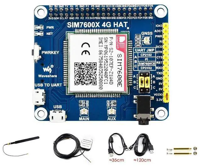 Main image of SIM7600E LTE Cat-1 HAT for Raspberry Pi, Supports 3G / 2G Communication, GNSS Positioning,Supports dial-up, Telephone Call, SMS, TCP, UDP, DTMF, HTTP, FTP, etc.