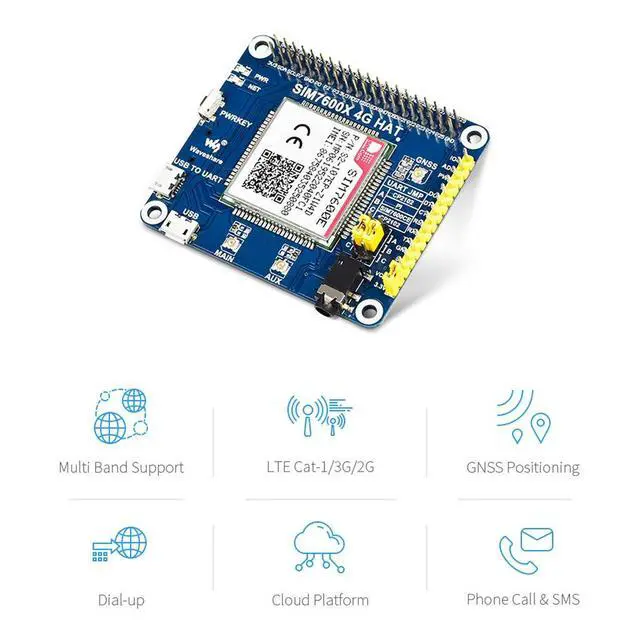 Alt view image 3 of 7 - SIM7600E LTE Cat-1 HAT for Raspberry Pi, Supports 3G / 2G Communication, GNSS Positioning,Supports dial-up, Telephone Call, SMS, TCP, UDP, DTMF, HTTP, FTP, etc.