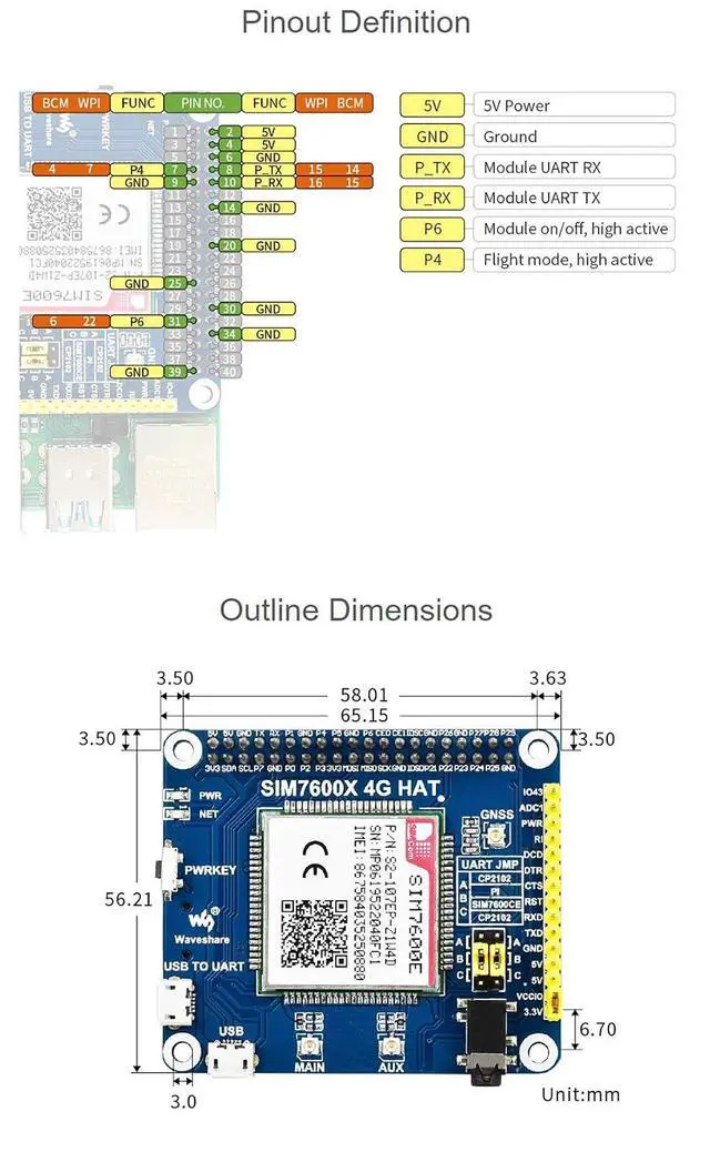 Alt view image 6 of 7 - SIM7600E LTE Cat-1 HAT for Raspberry Pi, Supports 3G / 2G Communication, GNSS Positioning,Supports dial-up, Telephone Call, SMS, TCP, UDP, DTMF, HTTP, FTP, etc.