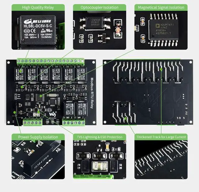 Alt view image 3 of 7 - Industrial Modbus RTU 8-ch(Channel) Relay Module with RS485 Interface Multi Isolation Protection Circuits with ABS Enclosure Up to 10A Contact Rating