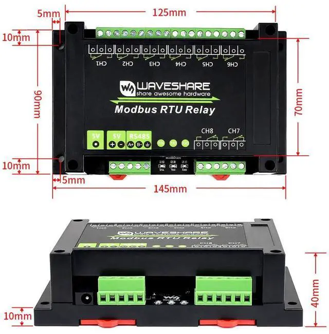 Alt view image 4 of 7 - Industrial Modbus RTU 8-ch(Channel) Relay Module with RS485 Interface Multi Isolation Protection Circuits with ABS Enclosure Up to 10A Contact Rating