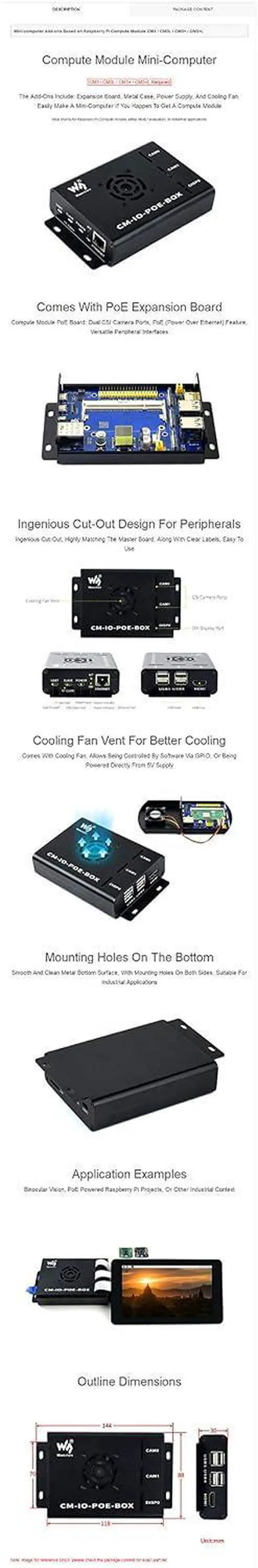 Alt view image 7 of 7 - Mini-Computer Add-ons Based on for Raspberry Pi Compute Module CM3 / CM3L / CM3+ / CM3+L with Expansion Board, Metal Case, Power Supply and Cooling Fan to Make Mini-Computer