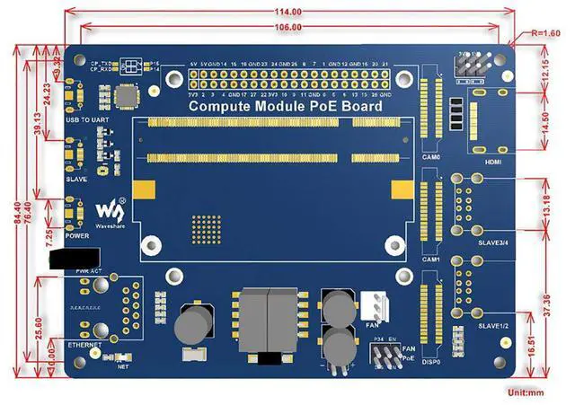 Alt view image 6 of 7 - Compute Module IO Board with PoE Feature Composite Breakout Board for Developing with Pi CM3 / CM3L / CM3+ / CM3+L with GPIO Header for Sorts of Raspberry Pi Hats