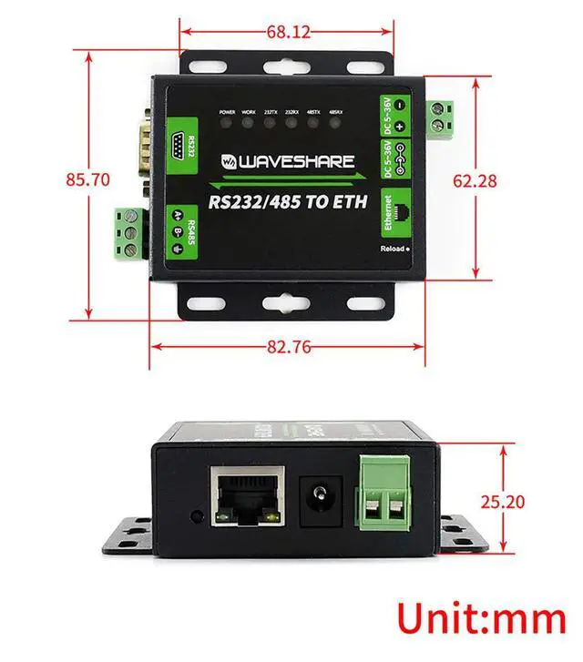 Alt view image 6 of 7 - Industrial RS232/RS485 to Ethernet Converter Dual Serial Ports, Allows Bi-Directional Transparent Data Transmission TCP Server, TCP Client, UDP Server, UDP Client, HTTPD Client Available
