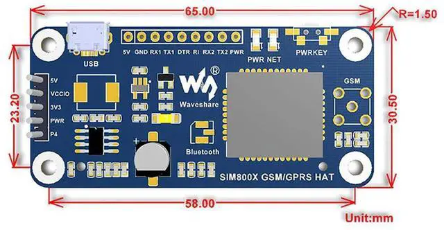Alt view image 6 of 7 - Raspberry Pi GSM/GPRS/Bluetooth HAT Based on SIM800C Supports SMS, GPRS, DTMF, HTTP, FTP, MMS, email for Band GSM 850/EGSM 900/DCS Compatible with Pi 2B/3B/3B+/4B/Zero/Zero W,Jetson Nano