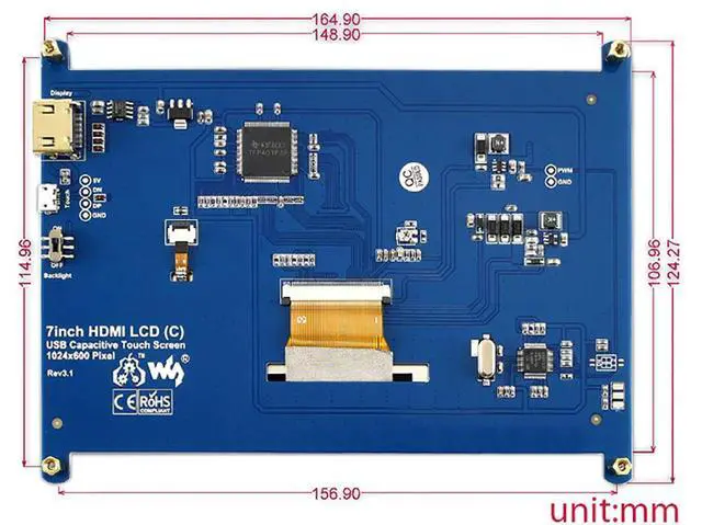 Alt view image 7 of 7 - 7inch HDMI LCD for Raspberry pi Capacitive Touch Screen Display 1024 * 600 Monitor for Raspberry pi/BeagleBone Black/Banana Pi with Bicolor Holder Case Supports Various Systems