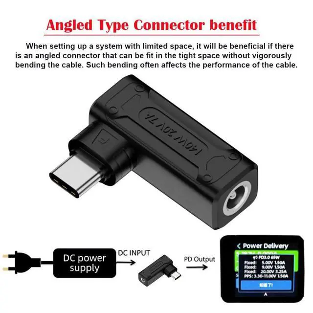 Alt view image 6 of 7 - USB C 140W Charge Converter DC 5.5x2.5mm to USB C 5V 9V 20V Power Plug Charge Adapter