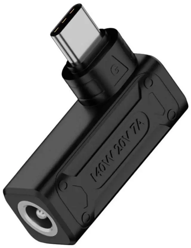 Main image of USB C Male to DC 5.5x2.1mm Female PD 140W 5V/9V/20V 90 Degree Angled Charge Converter Adapter with PD Emulator
