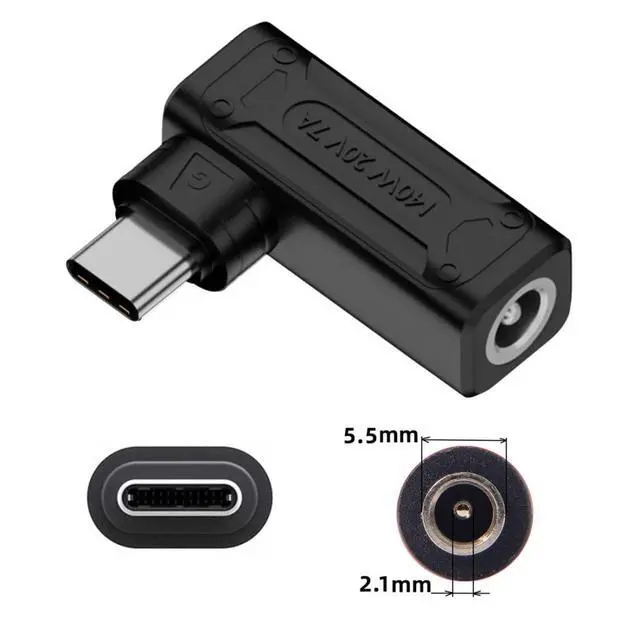 Alt view image 7 of 7 - USB C Male to DC 5.5x2.1mm Female PD 140W 5V/9V/20V 90 Degree Angled Charge Converter Adapter with PD Emulator