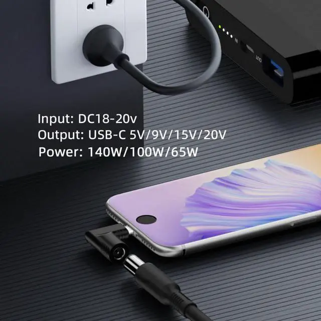 Alt view image 4 of 7 - USB C Male to DC 5.5x2.1mm Female PD 140W 5V/9V/20V 90 Degree Angled Charge Converter Adapter with PD Emulator