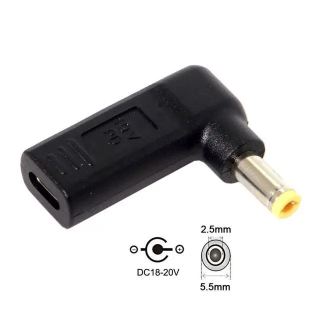 Alt view image 7 of 7 - USB C to DC 5.5x2.5MM 90Degree Angled PD65W 20V Fast Charging Power Adapter for Laptop