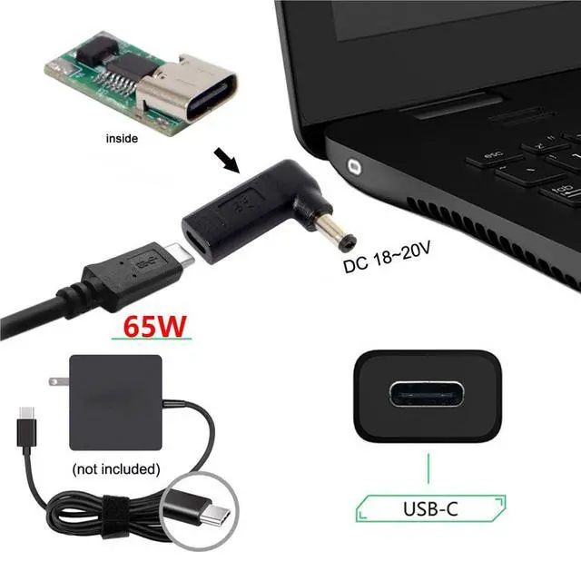 Alt view image 3 of 7 - CY USB 3.1 Type C USB-C to Rectangle DC Plug 5.5mmx2.1mm Adapter PD Emulator Trigger 90 Degree Angled for Laptop Tablet (5.5x2.1MM)