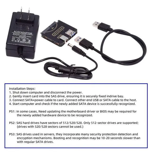 Alt view image 2 of 7 - USB 3.0 to SAS Adapter for 2.5/3.5" SFF-8482 SAS Hard Disks to USB Converter Adapter with Power Supply (Need Power Supply to Work)