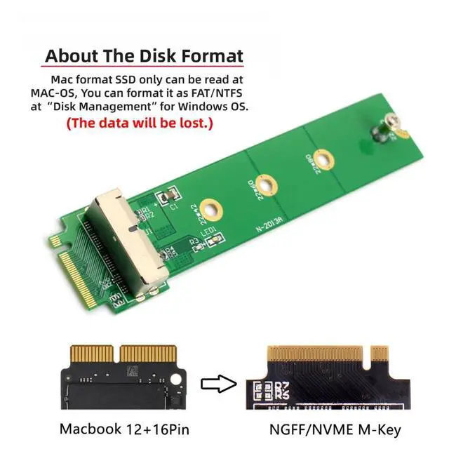 Alt view image 3 of 7 - 12+16Pin MAC SSD to Motherboard M.2 NVME NGFF M-Key Convert Adapter Card for 2013 2014 2015 A1493 A1502 A1465 A1466 MAC Pro Air SSD