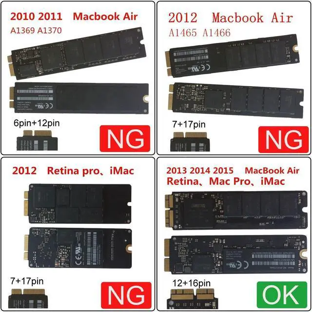 Alt view image 4 of 7 - 12+16Pin MAC SSD to Motherboard M.2 NVME NGFF M-Key Convert Adapter Card for 2013 2014 2015 A1493 A1502 A1465 A1466 MAC Pro Air SSD