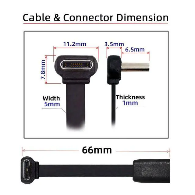 Alt view image 7 of 7 - 2.6 Inch USB C Short Flat Cable,USB 2.0 Type C Male to Female 90 Degree Angled PD 65W Fast Charge Data Extension Cable 66MM