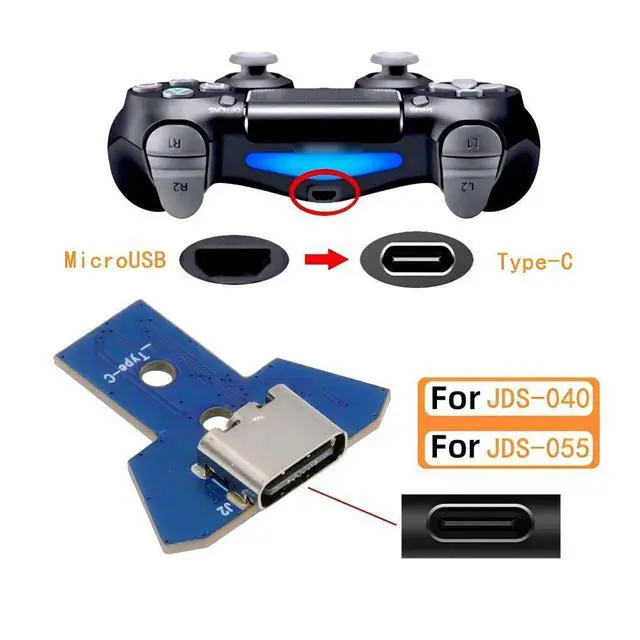 Alt view image 2 of 7 - PS4 USB C DIY Connector for DualShock JDS-040/055 Micro USB 5Pin to USB C Female Socket Port Repair Replacement Solder Adapter