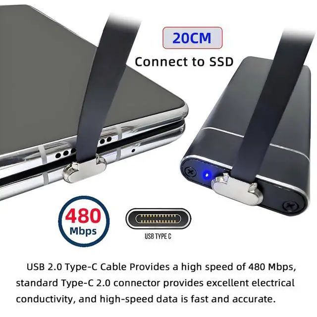 Alt view image 3 of 7 - 7.87 Inch USB C Short Flat Cable,USB 2.0 Type C Dual 90 Degree Angled PD 65W Fast Charge Data Extension Cable 200MM for Power Banks